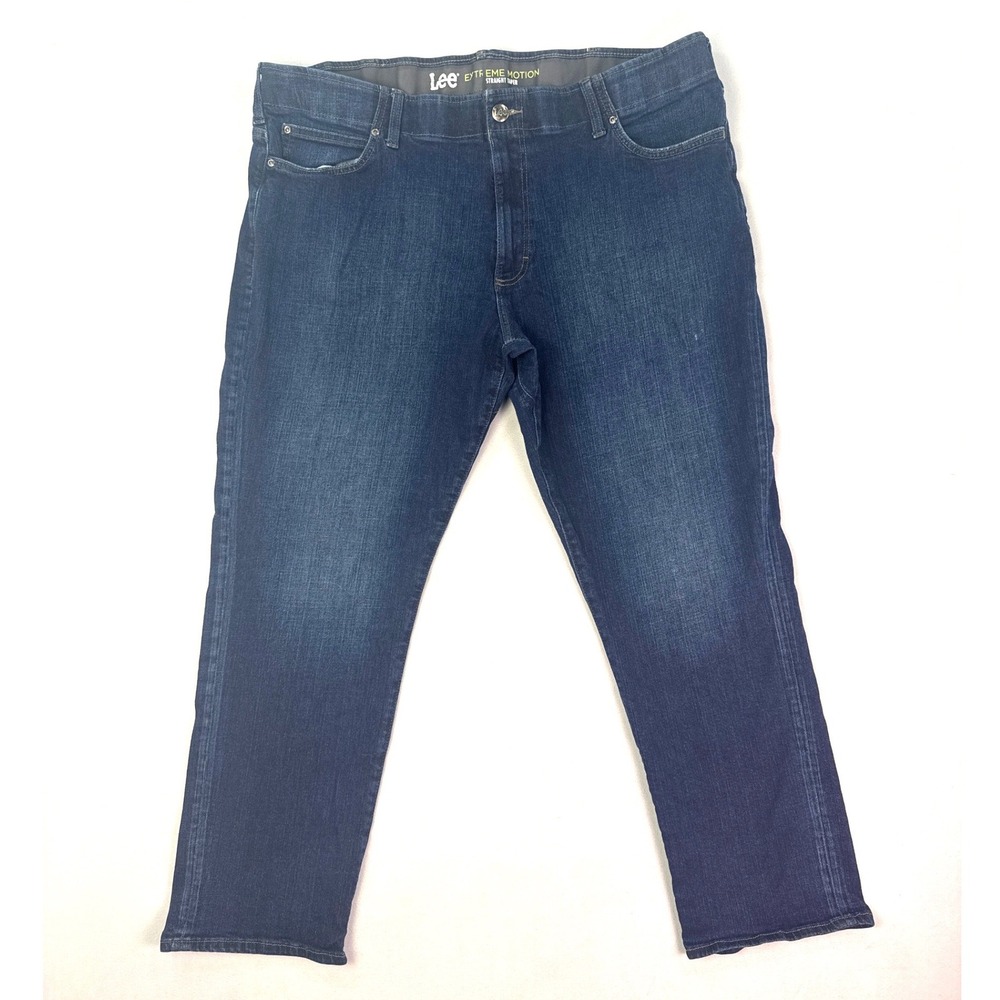 Lee Extreme Motion Straight Taper Jeans Mens 40x29 Dark Wash Blue Stretch Denim